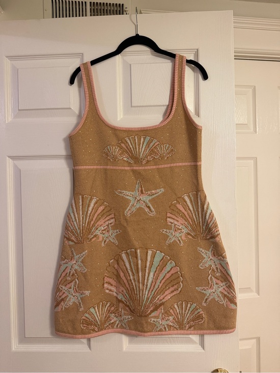 Retrofete Dresses & Skirts - Retrofete Kensington Metallic Knit Dress Sea Shell Print & Rhinestone Motif